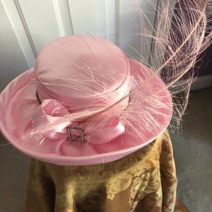 Ladies Pink Dress Hat With Pink Feather